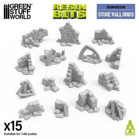 Green Stuff World - 3D geprint - Dungeons & Fantasy - Stone Wall Ruins