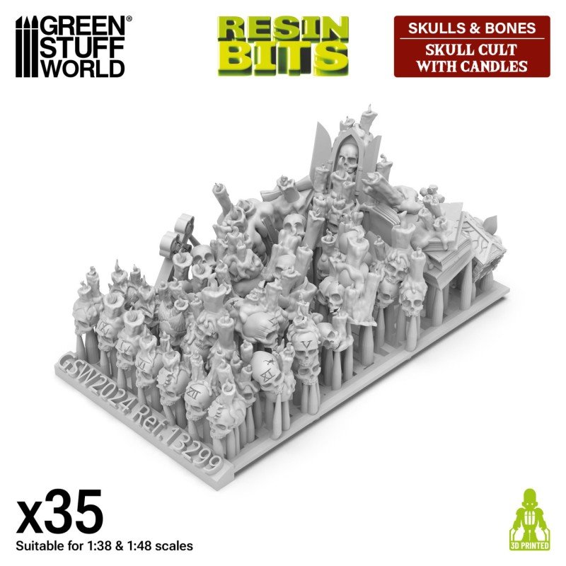Green Stuff World- 3D Printed - Crânes & Os - Crânes avec bougies