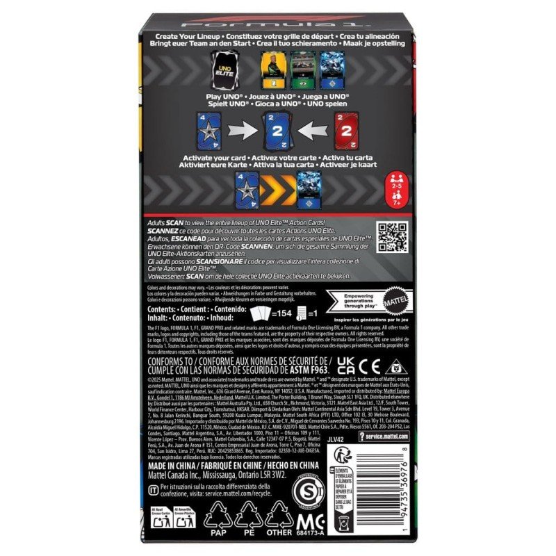 Formula 1 UNO Jeu de cartes Elite F1 Starter-Set