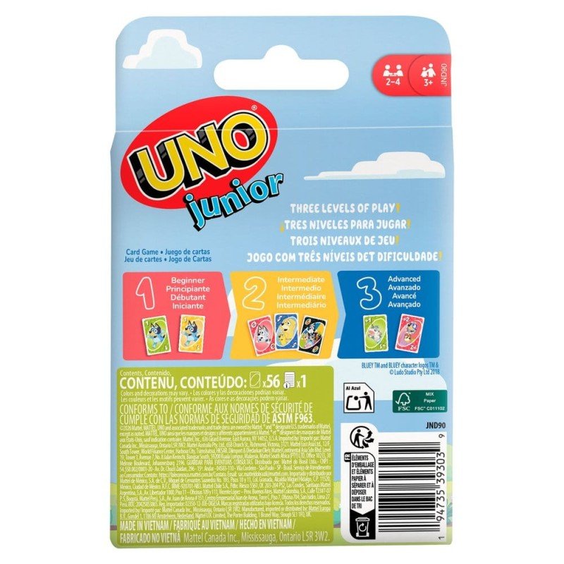Bluey UNO Junior Jeu de cartes