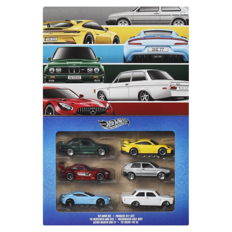 Hot Wheels Silver Series pack 6 véhicules Die-Cast 1/64 Euro Style