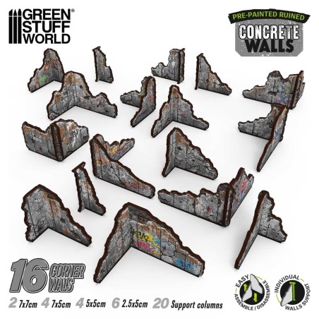 Green Stuff World - MDF Terrain - Pré-peint et Pliable - Béton - Murs (16 éléments)