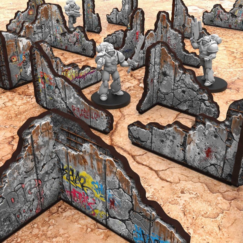 Green Stuff World - MDF Terrain - Pré-peint et Pliable - Béton - Murs (16 éléments)