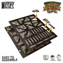 Green Stuff World - MDF Terrain - Pré-peint et Pliable - Donjon fantasy - Murs (16 éléments)