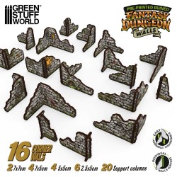 Green Stuff World - MDF Terrain - Voorbeschilderd & Opvouwbaar - Fantasy Dungeon - Muren (16 items)