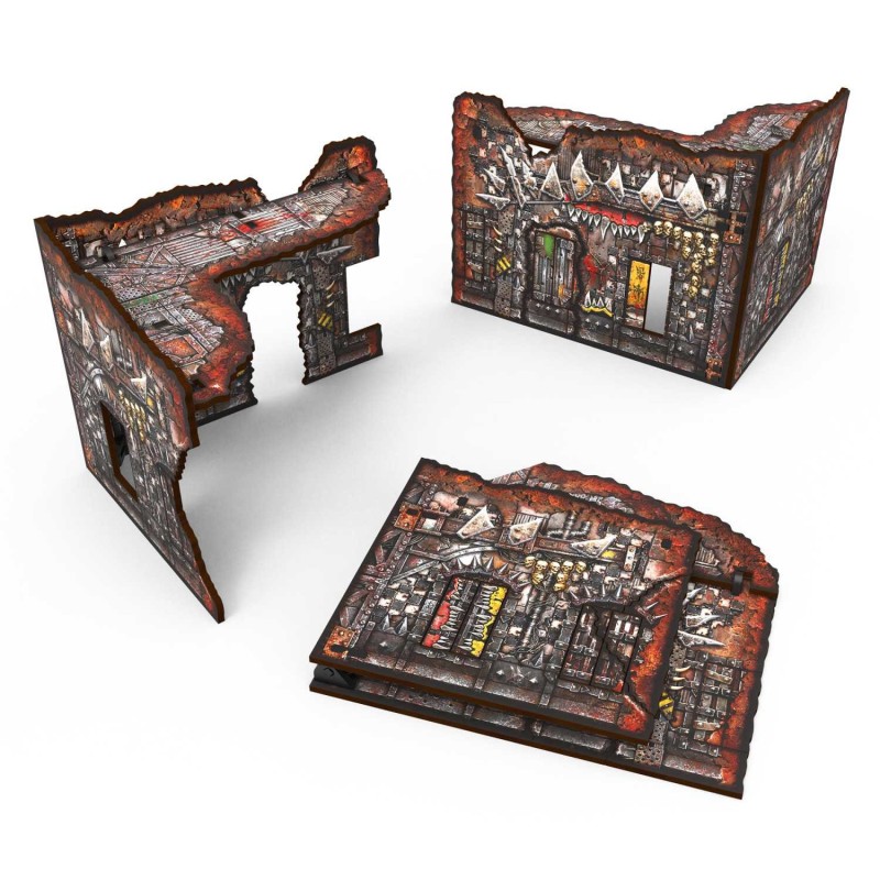 Green Stuff World - MDF Terrain - Pre-Painted & Foldable - Orks - Small L-Shaped Ruin (1 item)