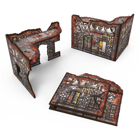 Green Stuff World - MDF Terrain - Pre-Painted & Foldable - Orks - Small L-Shaped Ruin (1 item)