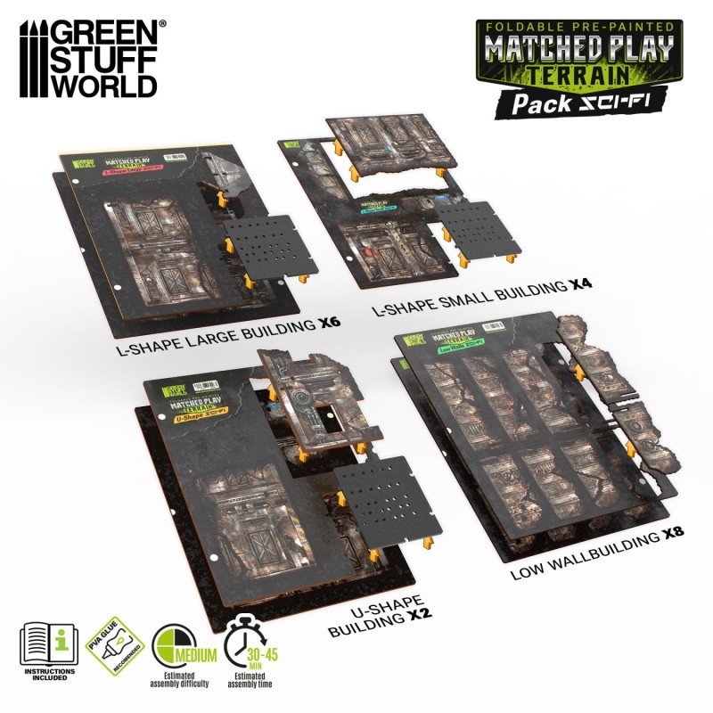 Green Stuff World - MDF Terrain - Voorgeschilderd & Opvouwbaar - Sci-fi - Opvouwbaar decoratiepakket (20 items)
