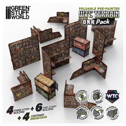 Green Stuff World - MDF Terrain - Pré-peint et Pliable - Orks - Packs de décors pliables (14 éléments)