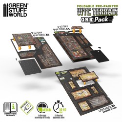 Green Stuff World - MDF Terrain - Pré-peint et Pliable - Orks - Packs de décors pliables (14 éléments)