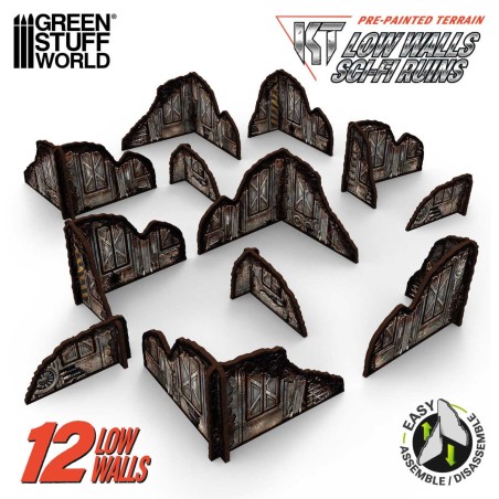 Green Stuff World - MDF Terrain - Pré-peint et Pliable - Sci-fi - Mur bas (12 éléments)