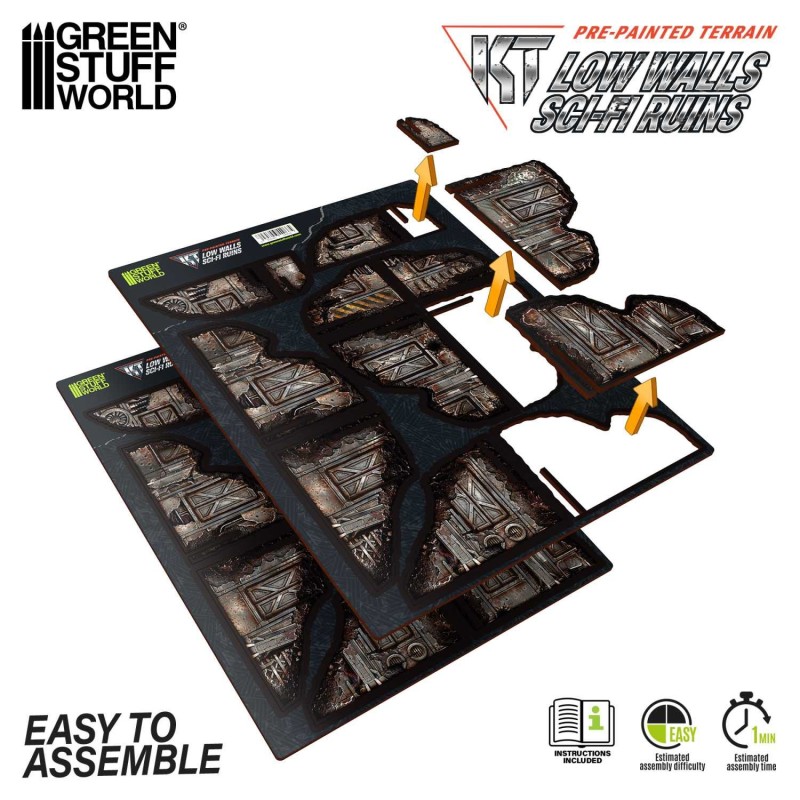 Green Stuff World - MDF Terrain - Voorgeschilderd & Opvouwbaar - Sci-fi - Lage wand (8 elementen)