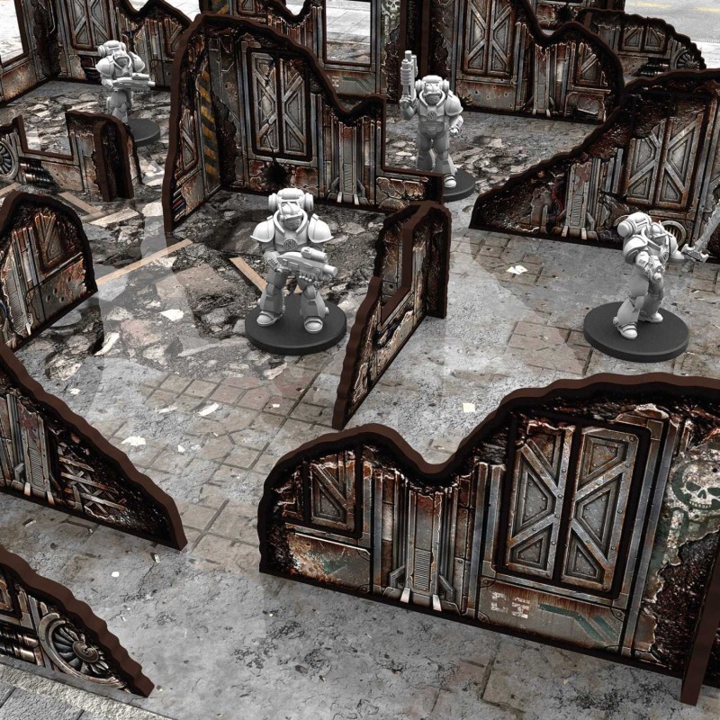 Green Stuff World - MDF Terrain - Voorgeschilderd & Opvouwbaar - Sci-fi - Lage wand (8 elementen)