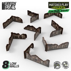Green Stuff World - MDF Terrain - Pré-peint et Pliable - Sci-fi - Mur bas (8 éléments)
