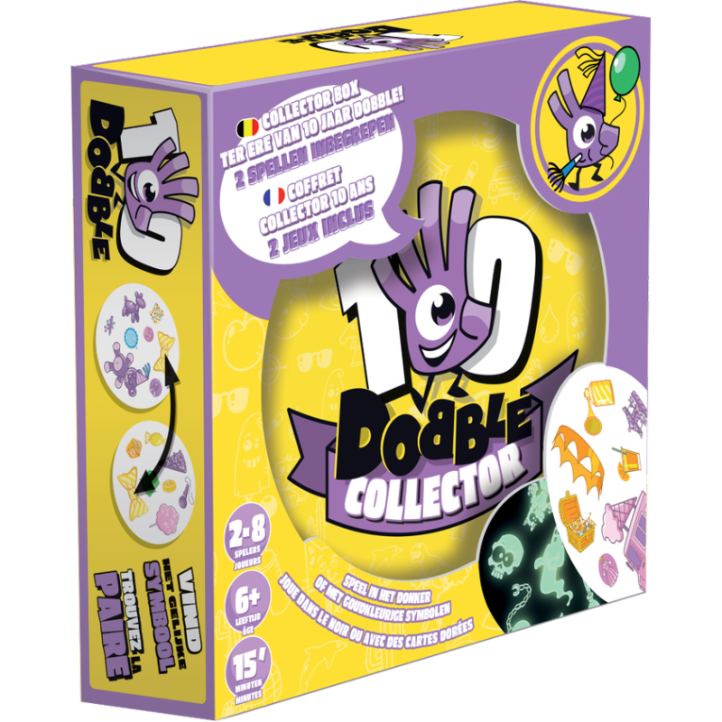 Spel: Dobble Collector 10 jaar
Uitgever: Zygomatic
Engelse versie