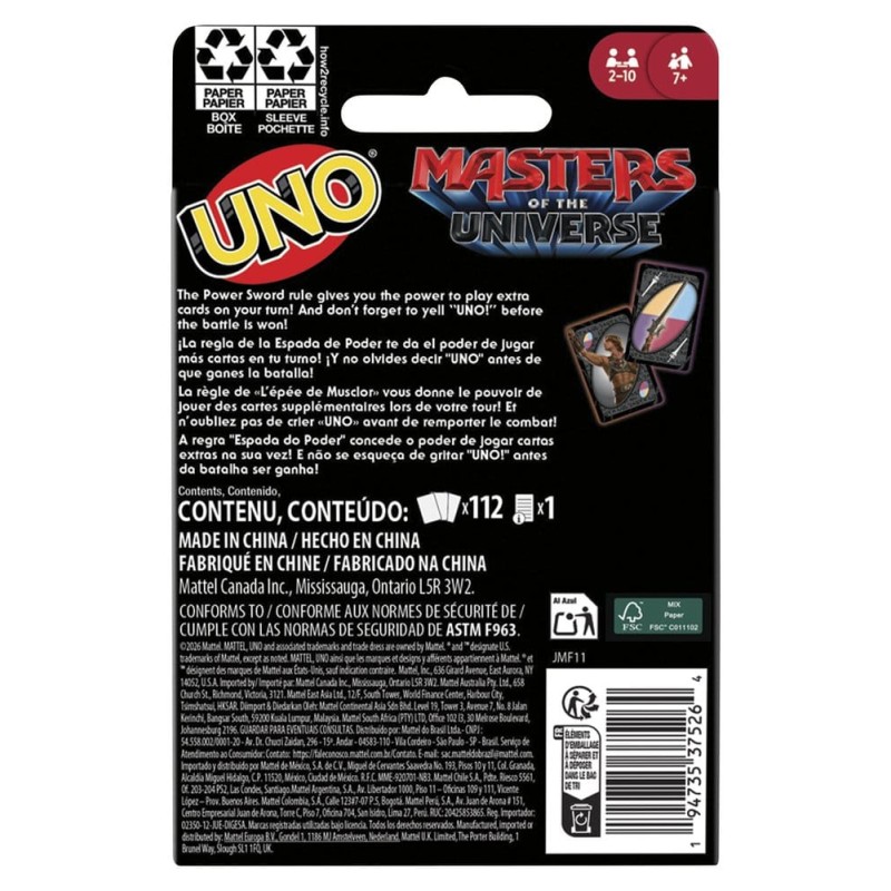 Masters of the Universe 2026 Movie UNO Jeu de cartes