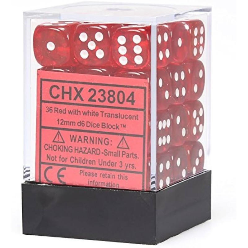 Chessex - 12mm d6 (36 dice) - Transparent - Red/White