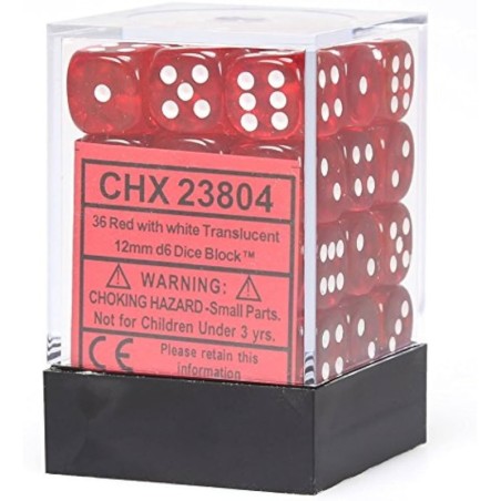 Chessex - 12mm d6 (36 dice) - Transparent - Red/White