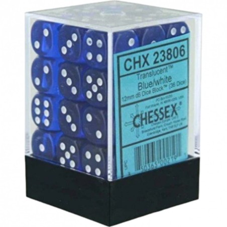 Chessex - 12mm d6 (36 dobbelstenen) - Transparant - Blauw/Wit
