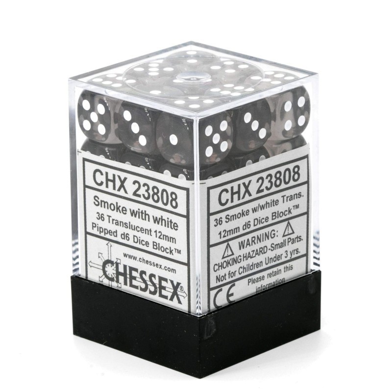 Chessex - 12mm d6 (36 Dice) - Transparent - Smoked/White