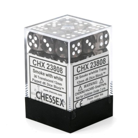 Chessex - 12mm d6 (36 Dice) - Transparent - Smoked/White