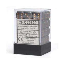 Chessex - 12mm d6 (36 Dés) - Opaque - Gris Foncé/Cuivre