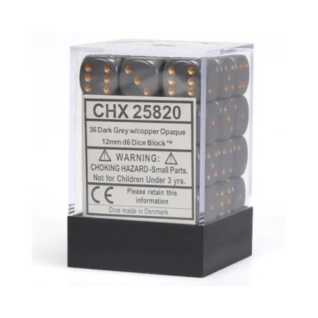 Chessex - 12mm d6 (36 dobbelstenen) - Ondoorzichtig - Donkergrijs/koper