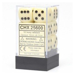 Chessex - 16mm d6 ( 12 dice ) - Opaque - Ivory/Black