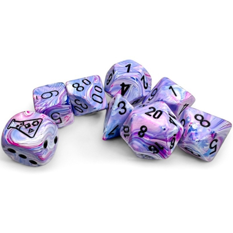 Chessex - Set of 8 Dice - FESTIVE - Hydrangea / Black (Black Light)