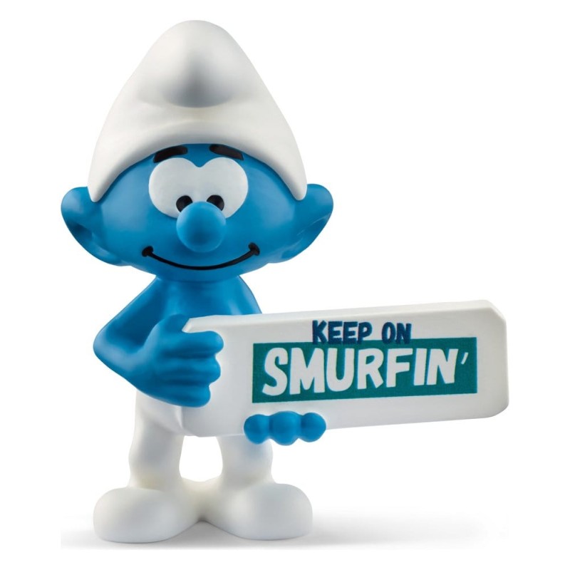 Les Schtroumpfs Mini-Figurine Schtroumpf avec Panneau (Keep on Smurfin') 5 cm