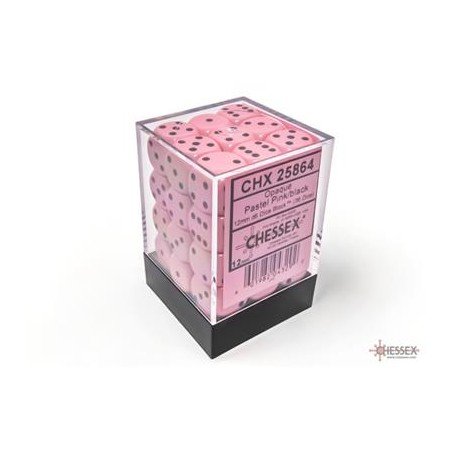 Chessex - Opaque 12mm d6 (36 Cubes) - Pastel Pink/black | 601982043292