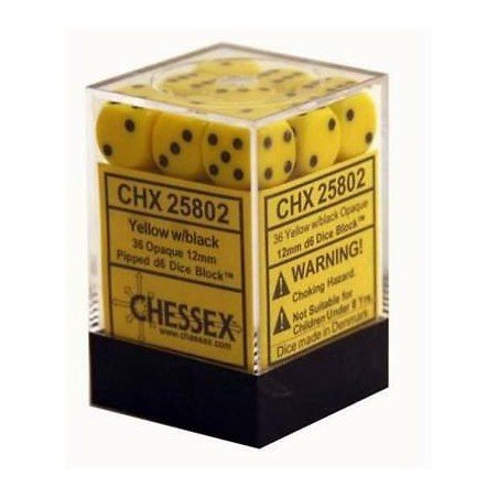 Chessex - Opaque 12mm d6 (36 Cubes) - Yellow/black | 601982021948