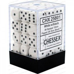 Chessex - Ondoorzichtig 12mm d6 (36 kubussen) - Wit/zwart