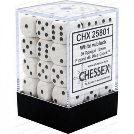 Chessex - Ondoorzichtig 12mm d6 (36 kubussen) - Wit/zwart | 601982021931