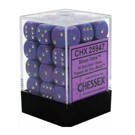 Chessex - Gespikkeld 12mm d6 (36 kubussen) - Zilver Tetra | 601982022341