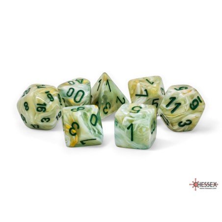 Chessex - Mega-hedral (7 Dés) - Marble - Green/Dark Green | 601982043957