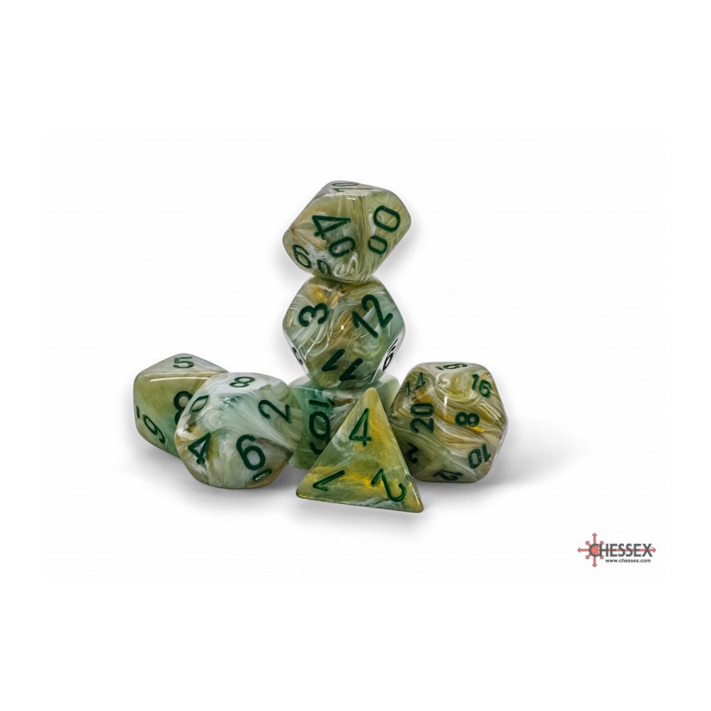 Chessex - Mega-hedral (7 Dés) - Marble - Green/Dark Green | 601982043957