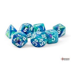 Chessex - Mega Hedral (7 dobbelstenen) - Feestelijk - Waterlelie/Wit