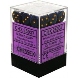 Chessex - Gespikkeld 12mm d6 (36 dobbelstenen) - Gouden Kobalt