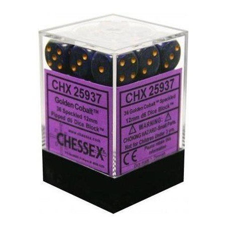 Chessex - Gespikkeld 12mm d6 (36 dobbelstenen) - Gouden Kobalt | 601982022297