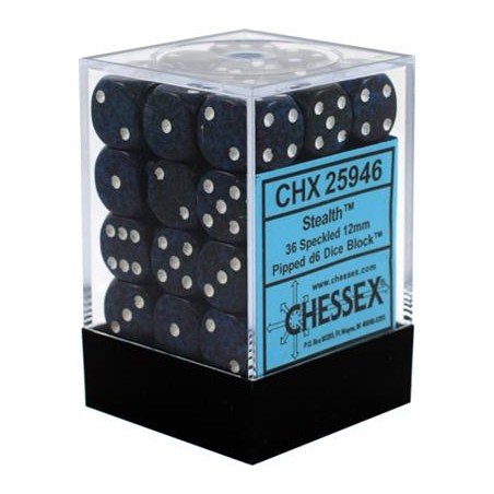 Chessex - Gespikkeld 12mm d6 (36 dobbelstenen) - Stealth | 601982022334