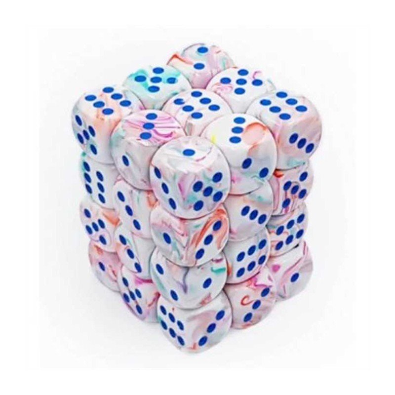 Chessex - Signature 12mm d6 (36 dobbelstenen) - Feestelijke Pop Art/Blauw | 601982012144