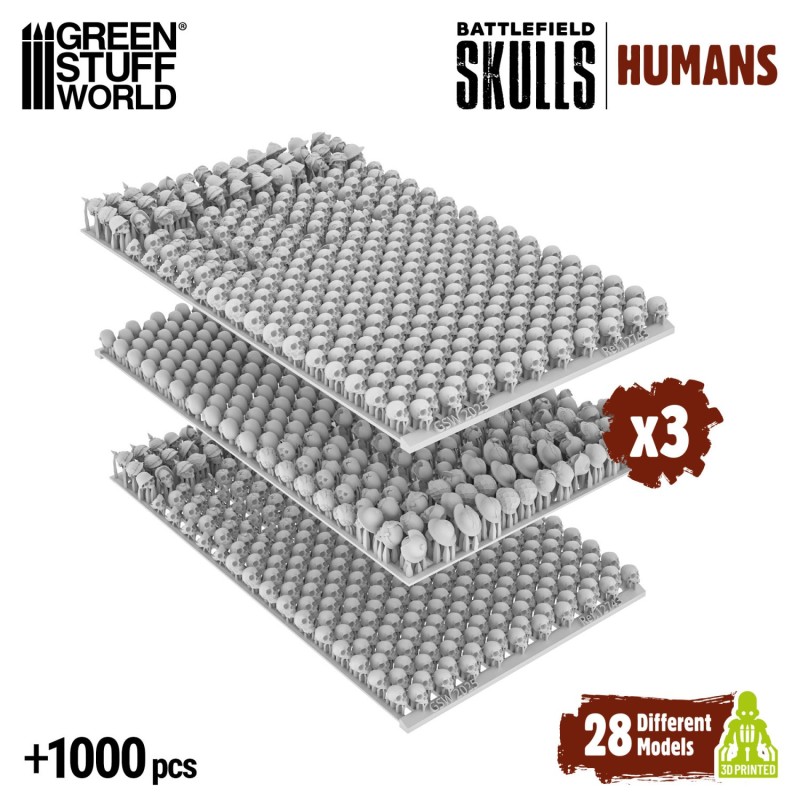 Green Stuff World- 3D Printed - Skulls & Bones - Human Skulls (x1000)