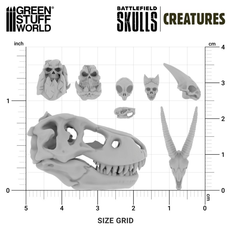 Green Stuff World- 3D Printed - Crânes & Os - Crânes de Créatures (x300)