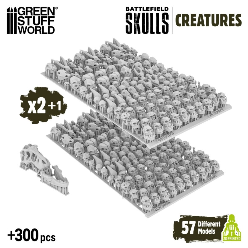 Green Stuff World- 3D Printed - Crânes & Os - Crânes de Créatures (x300)