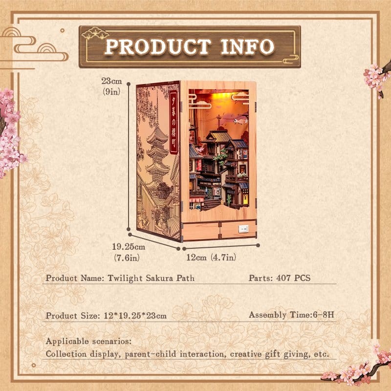 Maquette Book Nook Twilight Sakura Path 23 x 12 cm