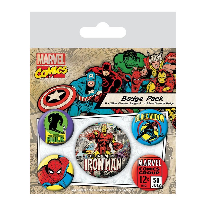 Marvel Comics pack 5 badges Iron Man