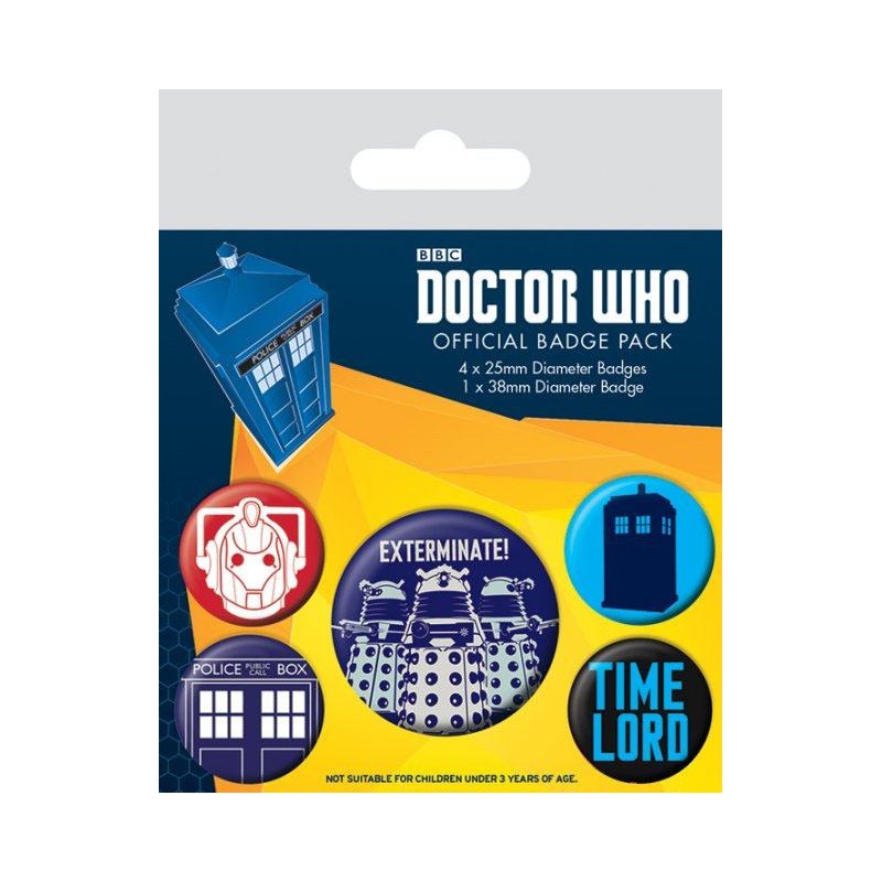 Doctor Who pack 5 badges Exterminate