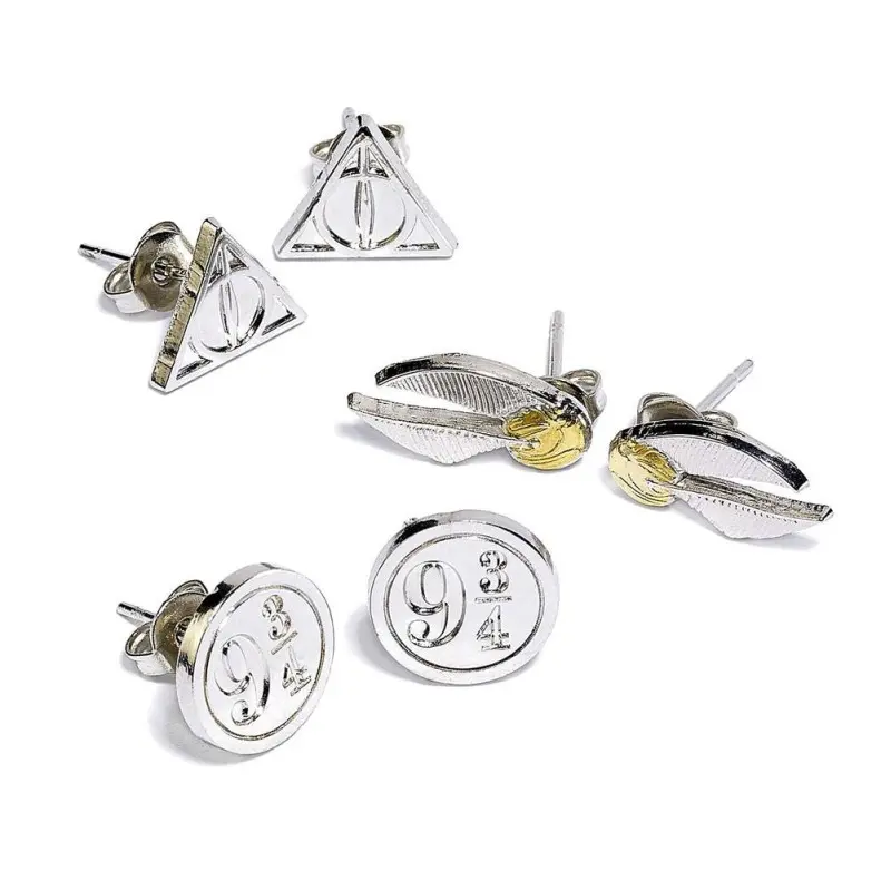 Harry Potter pack 3 boucles d'oreille Snitch/Deathly Hallows/Platform 9 3/4 (plaquées argent) | 5055583412110