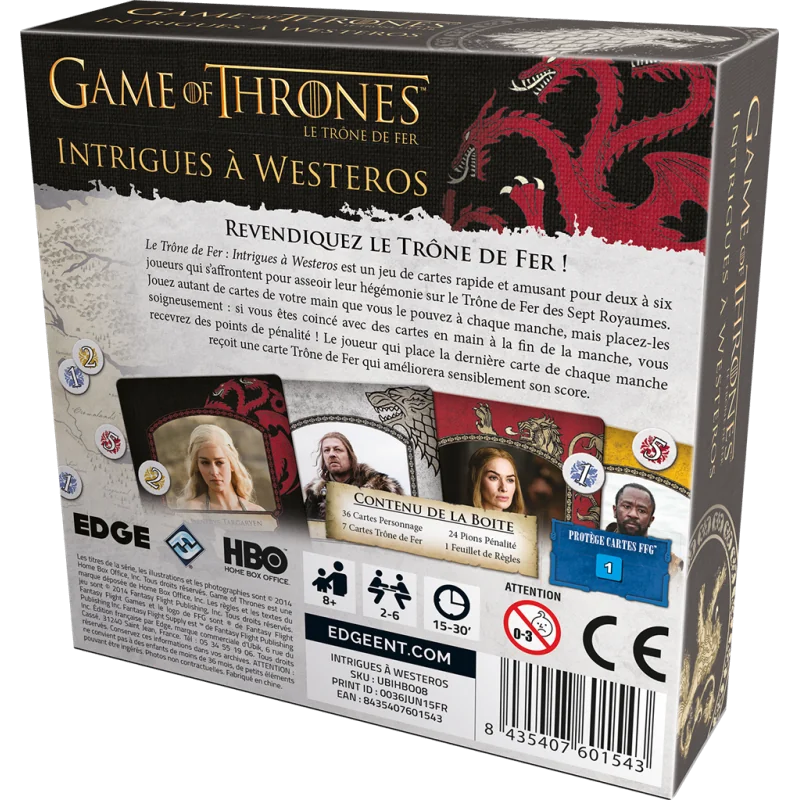 jeu : Game of Thrones : Intrigues à Westeros
éditeur : Edge Entertainment / Fantasy Flight Games
version française